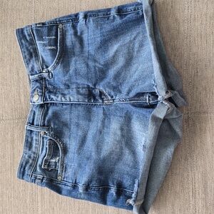 Judy Blue Denim Jean Shorts Blue Cuffed Mid Rise Button Fly Size L/28